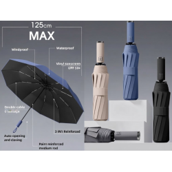 Automatic Open and Close 3 Folding UV UPF 50+ Umbrella Dia. 125cm with 10 Fiber Glass Rib (3ea Mixed Color)