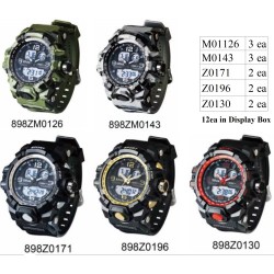Digital Watch Camoflage Design DW898 Big Face 51mm with 50meter Water Resistent (12ea Mixed Color/Display Box)