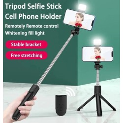 Selfie Stick Tripod with Lighting and Bluetooth Button Extendable to 70cm Height