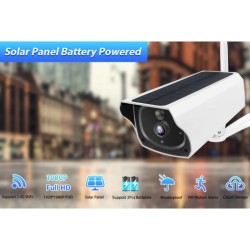 Outdoor Solar-Panel Battery Powered Security IP Surveillance Wifi Outdoor IP66 Waterprrof Camera 1080P with PIR Motion Alarm Including 2 18650 Rechargeable Battery (No DC)